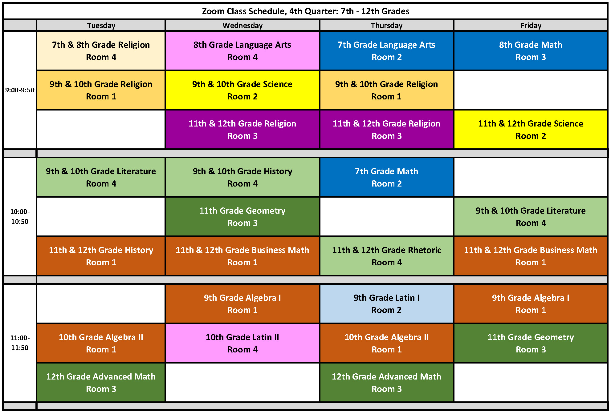 Zoom Schedule 4th Q